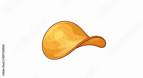 A single, crispy, golden potato snack chip with a wavy shape, isolated on a clean white background