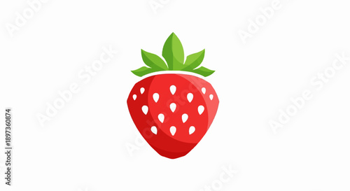 A vibrant red strawberry with a green leafy top and small white seeds on a clean white background