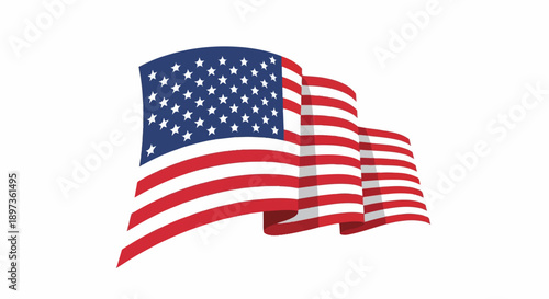 A vibrant waving flag featuring blue canton with white stars and alternating red and white stripes