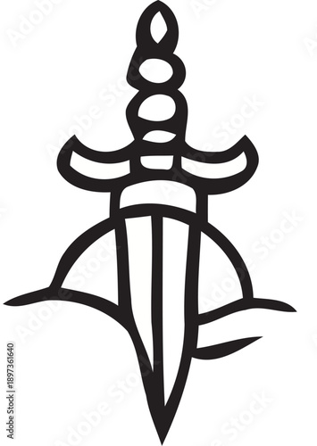 Vector illustration of a black and white nautical anchor with rope featuring gold calligraphy and a Japanese kanji character in a tattoo design style.