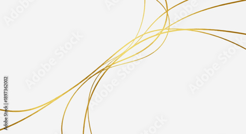 Abstract shimmering gold lines gracefully curve and intertwine across a pristine white background