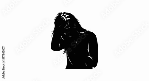 Abstract silhouette of a person with hands in their long hair, depicting stress or deep thought