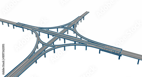 Abstract stylized illustration of a complex highway interchange with multiple elevated roads and ramps