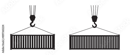 Shipping Container Loading with Crane Icons. Logistics, Import, Export, and Global Trade Concept.
