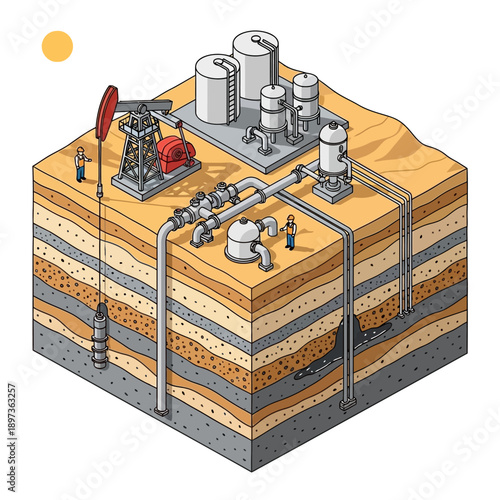 Oil Extraction Process and Underground Geological Layers.