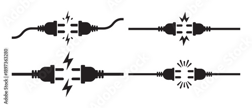 Electric Plugs Disconnected with Sparking Energy, Representing Power Outage, Internet Connection Loss, Energy Crisis.