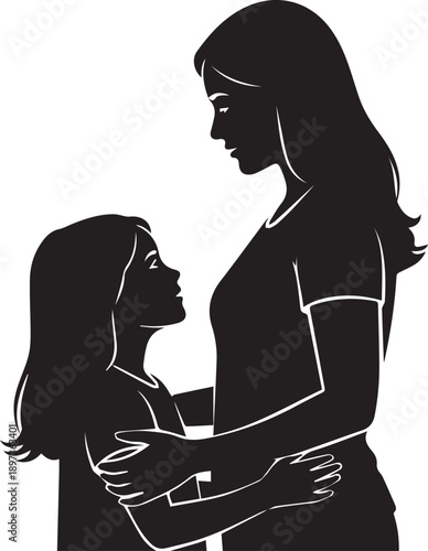 Mother child silhouette illustration bonding moment loving embrace vector art tender parental connection.