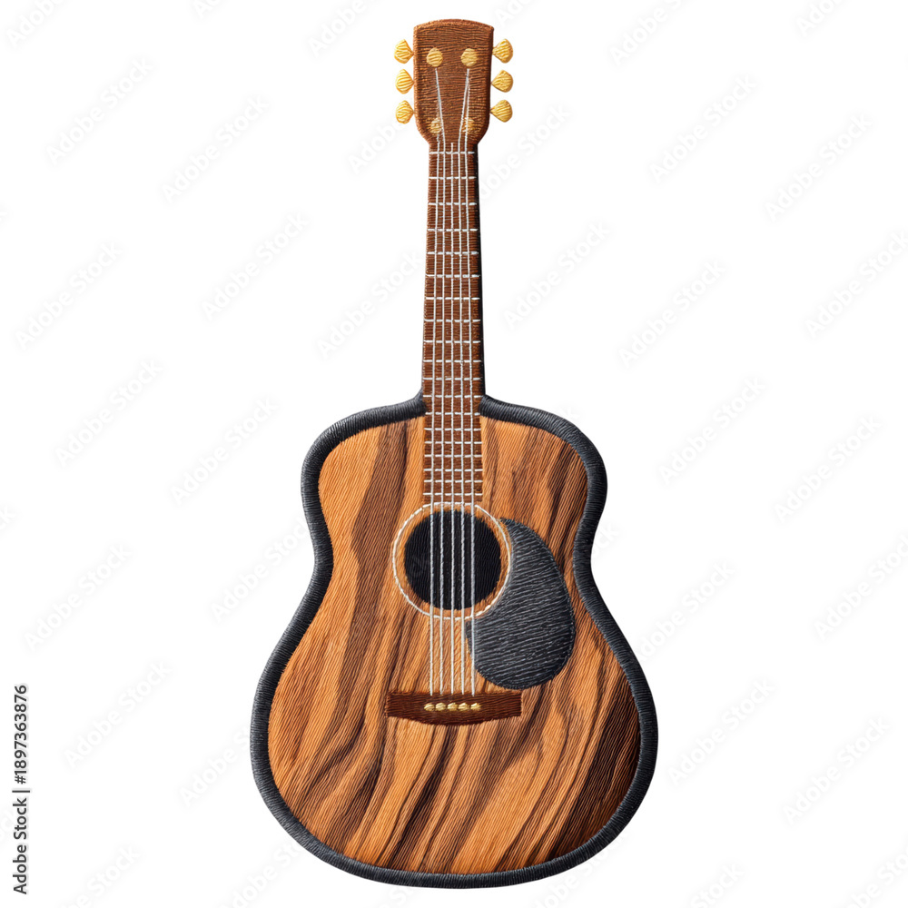 Fototapeta premium Embroidery patch acoustic guitar wooden guitar embroidered patch brown guitar