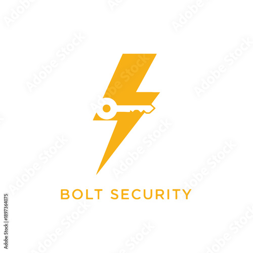 Yellow lightning bolt with key silhouette icon for fast digital protection or locksmith service logo identity branding of BOLT SECURITY