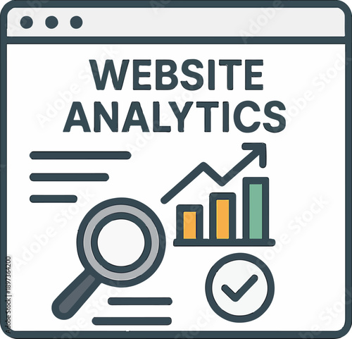 Website Analytics Illustration: An illustration depicting website analytics with the main focus on data analysis, statistical insights, and digital marketing strategies. The image highlights growth.