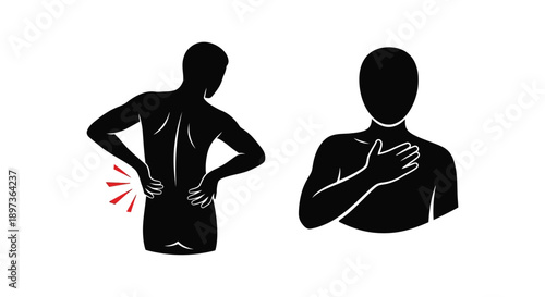 People experiencing back and chest pain shown in dark silhouette