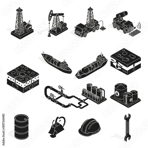 Oil and Gas Industry Icons Set.