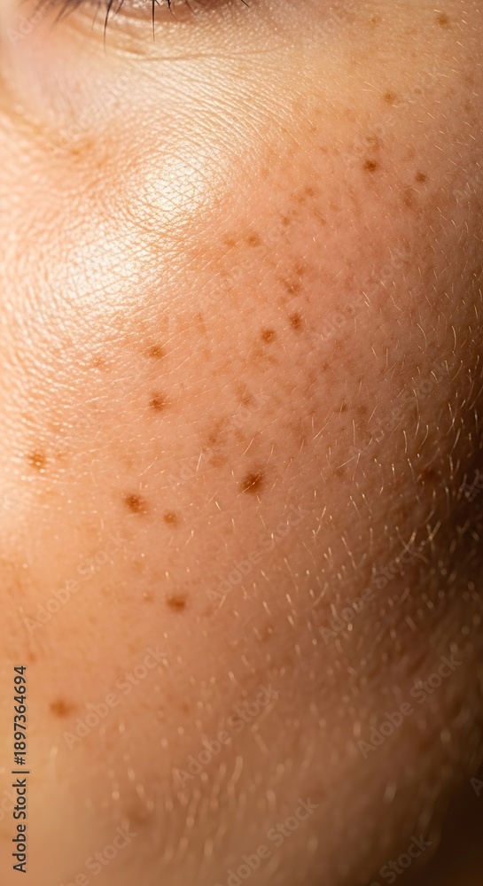 Fototapeta premium Macro Detail of Human Skin with Freckles and Fine Hairs beauty
