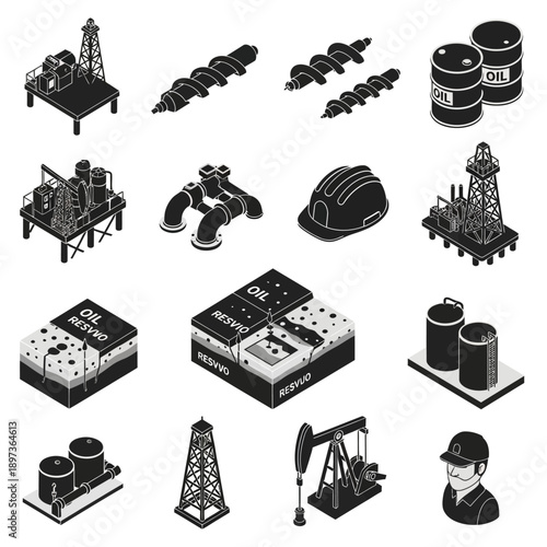 Oil and Gas Industry Icons Set.