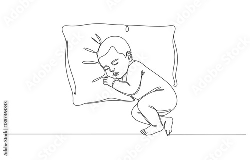 Continuous one single minimal line drawing baby, one continuous line drawing of a boy sleeping vector illustration