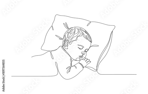 Continuous one single minimal line drawing baby, one continuous line drawing of a boy sleeping vector illustration