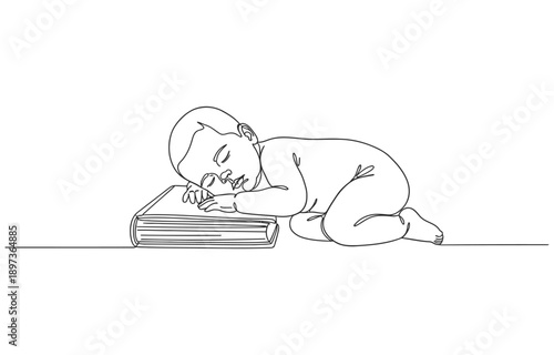 Continuous one single minimal line drawing baby, one continuous line drawing of a boy sleeping vector illustration