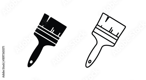 Two paintbrushes one filled and one outlined depicted as a striking silhouette