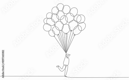 A man runs with a bunch of colorful balloons in the air freely moving forward