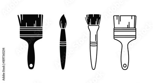 Four painting brushes displayed in a minimalist black silhouette