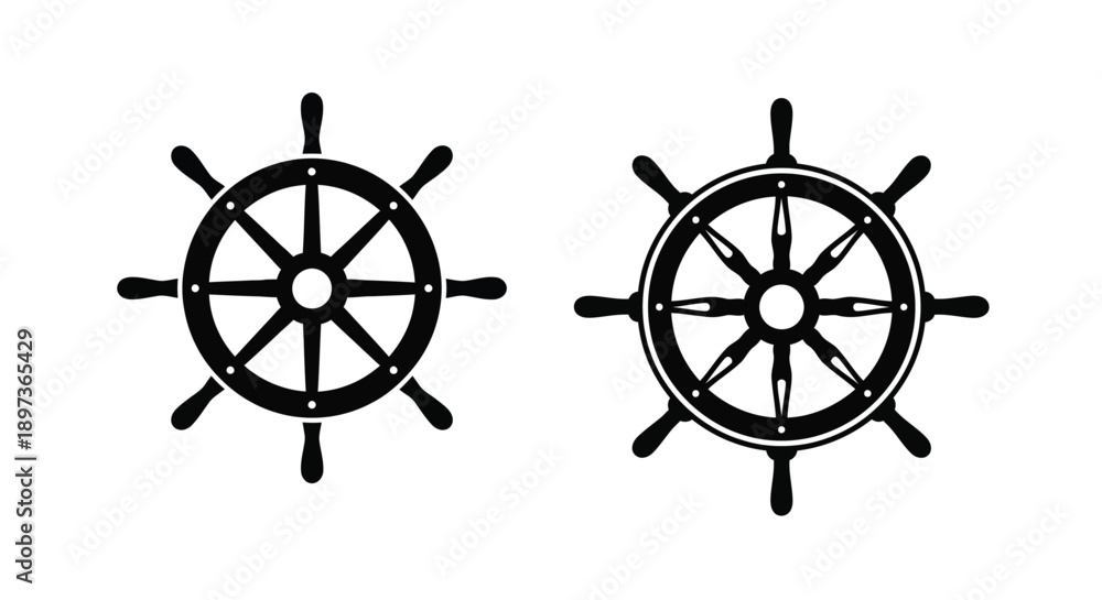 Obraz premium Two nautical ship wheels displayed in a striking black silhouette