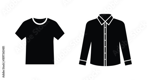 Two shirts displayed a t shirt and a button down black silhouette