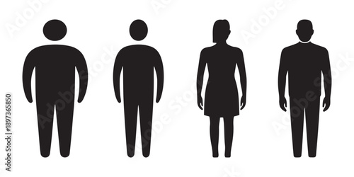 Diverse Human Silhouettes. Obese, Average, Female, Muscular Male Figures Representing Body Types and Diversity.