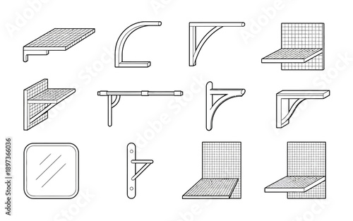 Various types of shelves and shelf brackets for furniture and storage solutions