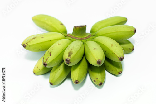 Green lady finger bananas isolated on white background