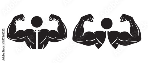 Fitness Icon Silhouette. Muscular Biceps Flexing for Strength, Health, and Bodybuilding Concepts.