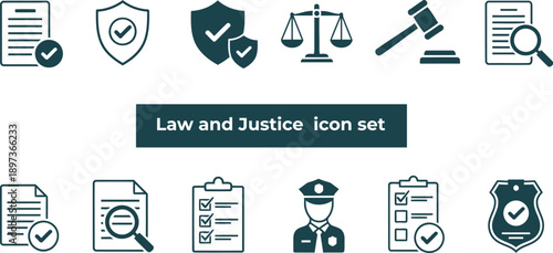 Law justice flat icon set for legal system and judiciary concepts