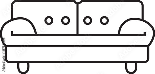 Hand drawn minimalist sofa line art illustration with cushions for living room interior design and coloring projects