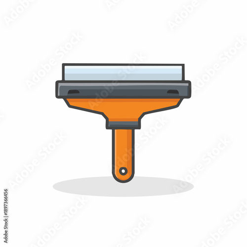 Orange hand tool with a metal blade for applying sealant or smoothing surfaces with clean edges