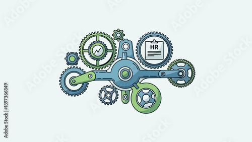 HR management system with gears and documents