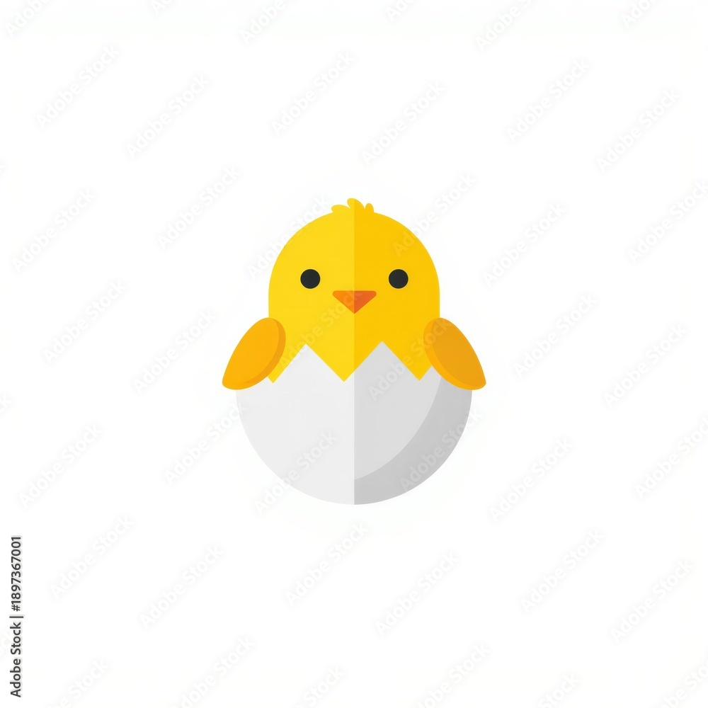 Fototapeta premium Flat vector illustration of a cute yellow chick emerging from a cracked egg. Springtime and new beginnings concept.