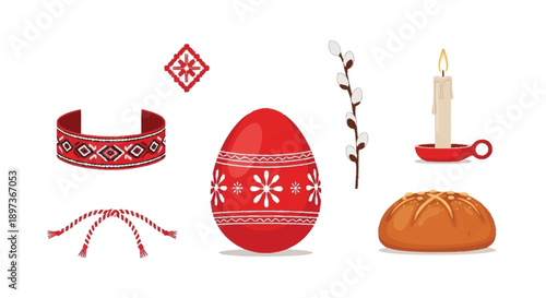 Red Easter egg with white patterns and traditional Ukrainian symbols red egg