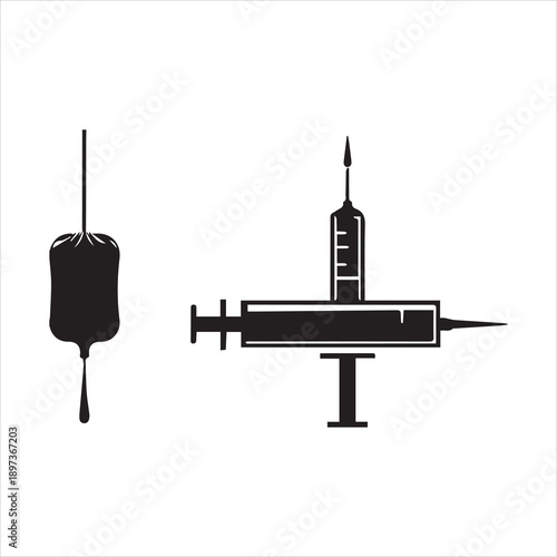 Medical Injection and Blood Donation Vector Silhouette