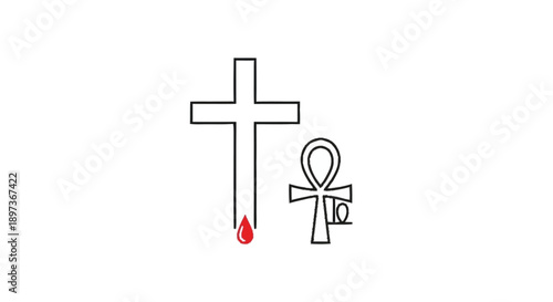 Christian cross with drop and ancient egyptian ankh symbol christianity