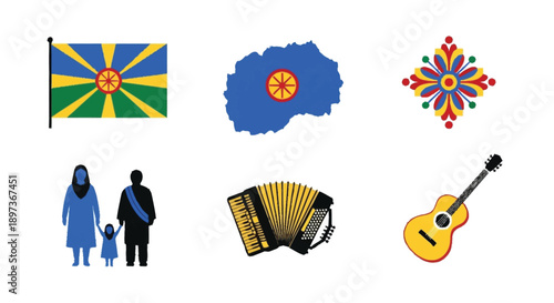 Romani flag map symbol family accordion guitar