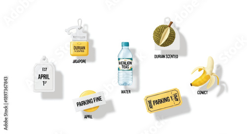 Parking fines and durian scented Singapore April water bottle