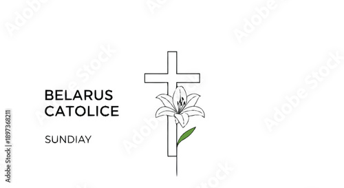Belarus Catholic Sunday cross with lily flower green leaf black and white