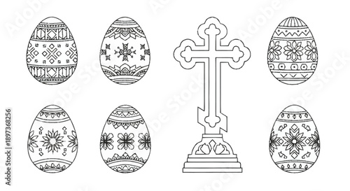 Decorated easter eggs and christian cross decorated eggs religious symbol