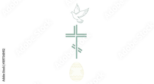 Easter dove flying over green cross and decorated egg easter egg christian christianity
