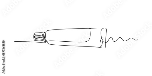 Continuous line drawing of a tube for cream or toothpaste with wavy product extrusion Vector, illustration