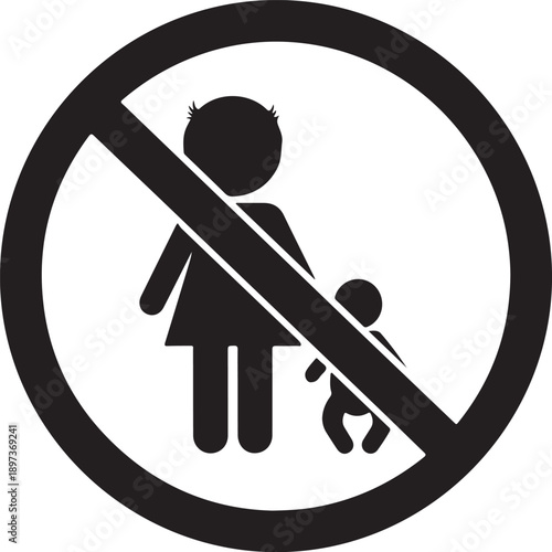 Prohibition sign indicating no women or children allowed in a certain area or activity