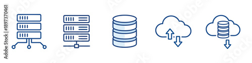 Data Classification Multiple Style Icon Collection. Data technology icon. Containing database, cloud technology, global internet connection