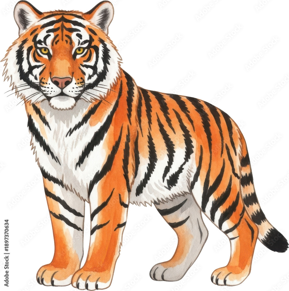 Obraz premium Detailed illustration of a majestic tiger side view on transparent background