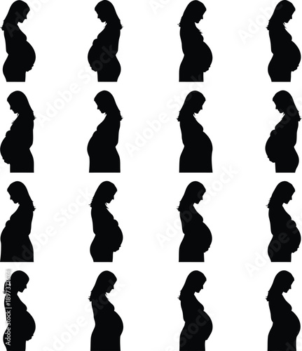 Pregnant Woman Silhouette Set - Maternity Health, Prenatal Care and Pregnancy Icons