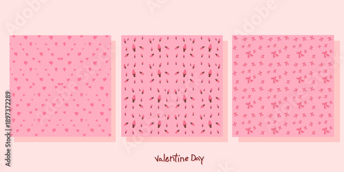 Vector illustration set valentine background ribbon, ice cream and heart for fabric design, abstract card, vintage background. Seamless pattern Valentine Day coquette love cute concept poster, banner