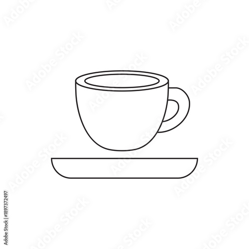 Hot Coffee Cup Icon Silhouette – Cafe Drink Mug on Saucer Symbol for Beverage, Breakfast and Restaurant Design
